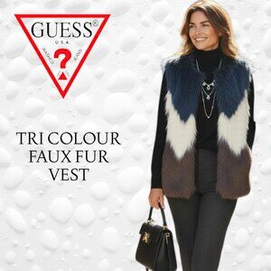 Gorgeous GUESS Tri Coloured Faux Fur Vest – Size M - Like New